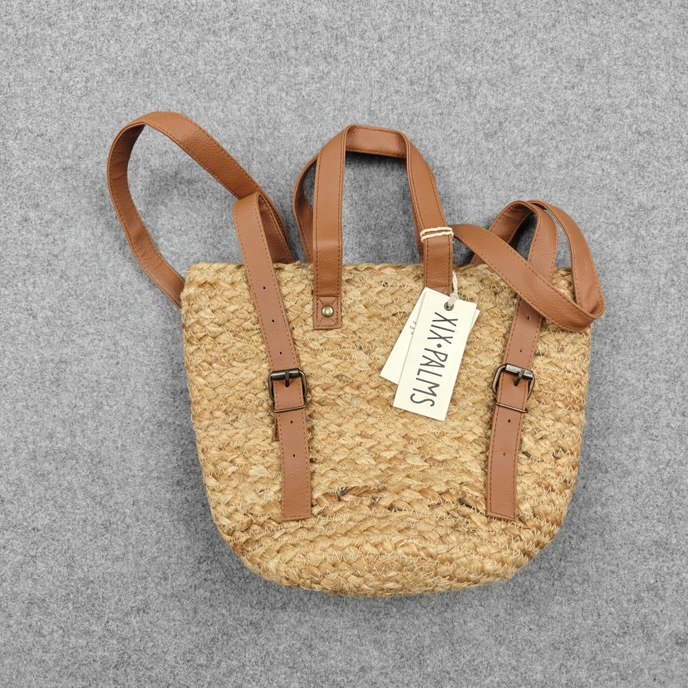 XIX Palms Backpack Womens Small Tan Jute Straw Brown Straps Beach Tropical New